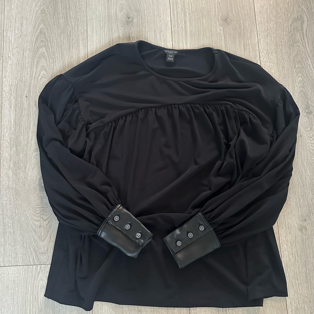 Ann Taylor Black Blouse with Buttoned Cuffs